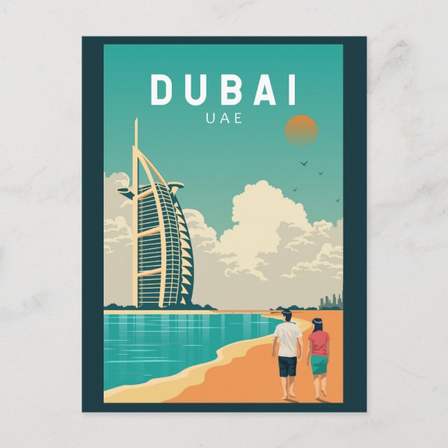Dubai Vereinigte Arabische Emirate Retro Travel Ar Postkarte (Vorderseite)