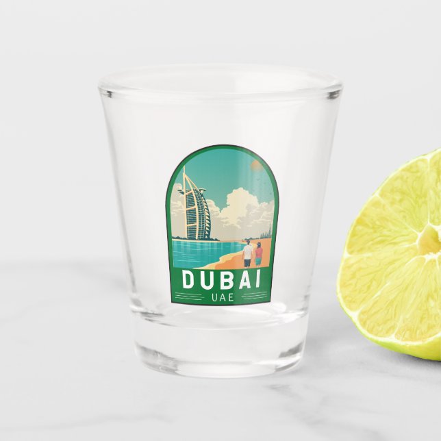 Dubai Vereinigte Arabische Emirate Retro Travel Ar Schnapsglas (Vorderseite)