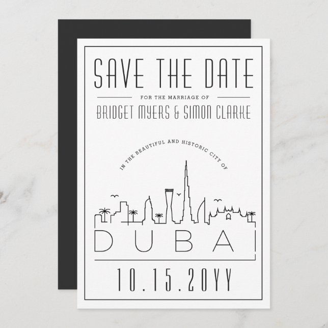 Dubai Wedding Deko Style Skyline Save the Date Einladung (Vorne/Hinten)