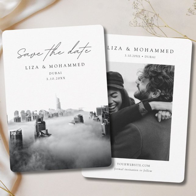 Dubai Wedding Save the Date Black & White Class Einladung (Dubai Wedding Save the Date Black & White Classy Invitation
)