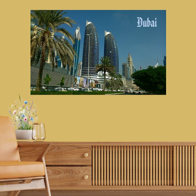 Dubais Wolkenkratzer Poster (Dubai's Skyscraper Palm Tree Greenery Poster)
