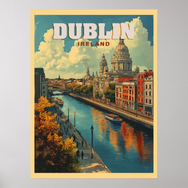 Dublin City Irland - Retro Travel Poster (Vorne)