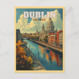 Dublin City Irland - Retro Travel Postkarte