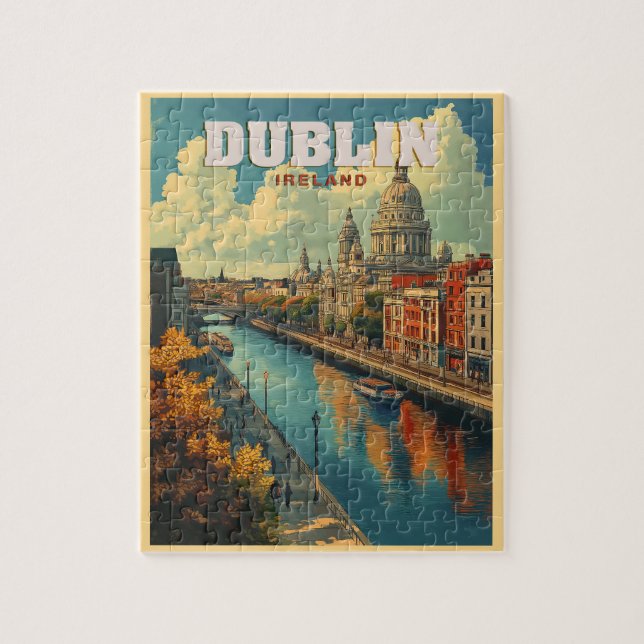Dublin City Irland - Retro Travel Puzzle (Vertikal)