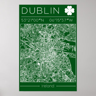 Dublin Green Map Poster Minimale Wandkunst Irland
