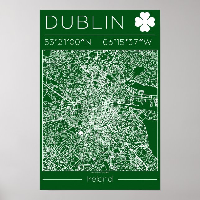 Dublin Green Map Poster Minimale Wandkunst Irland (Vorne)