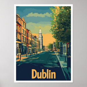 Dublin Ireland Art Vintage Travel Illustration Poster