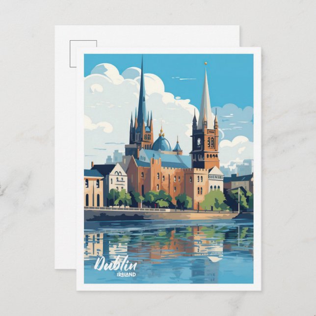 Dublin Ireland Art Vintage Travel Illustration Postkarte (Vorne/Hinten)