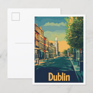 Dublin Ireland Art Vintage Travel Illustration Postkarte
