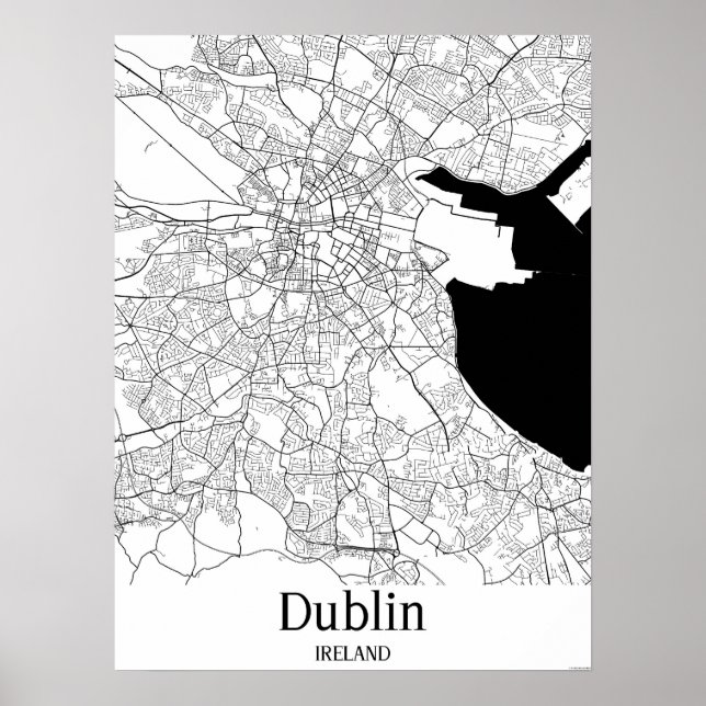 Dublin Ireland Black and White Europe City Map Poster (Vorne)