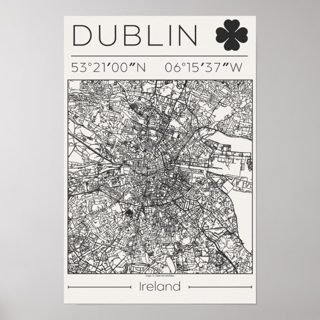 Dublin Ireland Charcoal City Map Poster Minimal (Vorne)