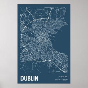 Dublin Ireland City Map Art Blue Print Poster
