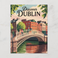 Dublin Ireland Illustration Travel Art Vintag