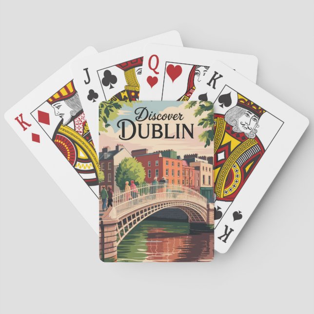 Dublin Ireland Illustration Travel Art Vintag Spielkarten (Rückseite)