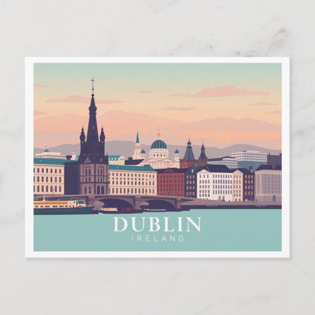 Dublin Ireland Pastel Travel Design Postkarte (Vorderseite)