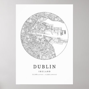 Dublin Ireland Street Layout Karte Poster