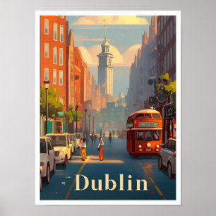 Dublin Ireland Vintage Travel Illustration Poster