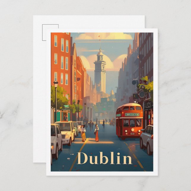 Dublin Ireland Vintage Travel Illustration Postkarte (Vorne/Hinten)