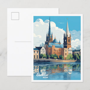 Dublin Irland Kunst Vintage Reise Illustration Postkarte