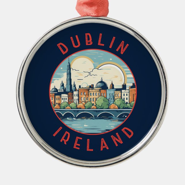 Dublin Irland Retro Distressed Circle Ornament Aus Metall (Vorne)