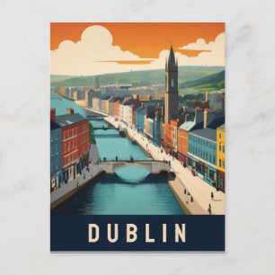 Dublin Irland Retro-Reise Kunst Flussszene Postkarte