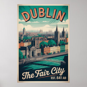 Dublin Irland Retro-Stil Stadtansicht Reise Poster