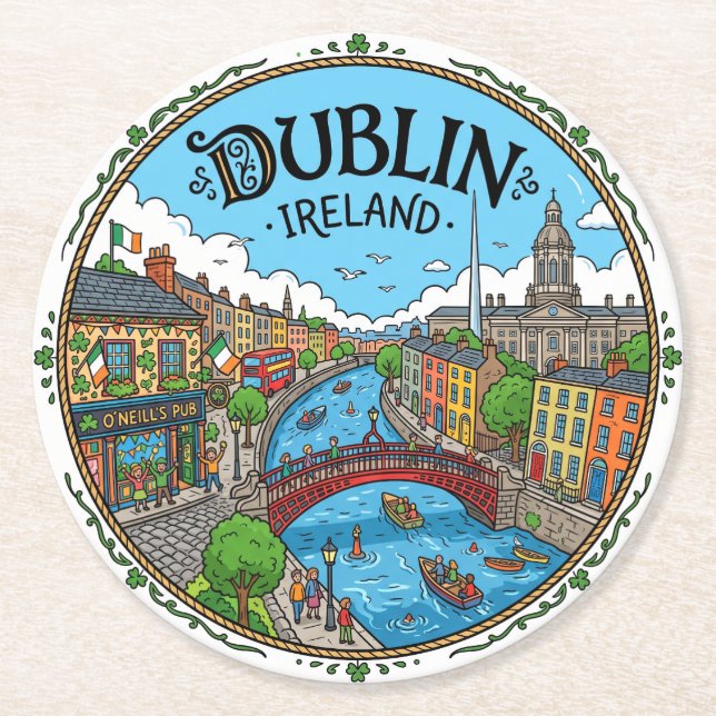 Dublin Irland Runder Pappuntersetzer (Vorderseite)