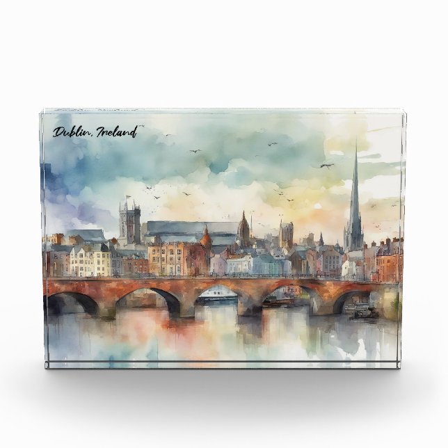 Dublin Irland Stadt Silhouette Aquarellmalerei Fotoblock (Vorderseite)