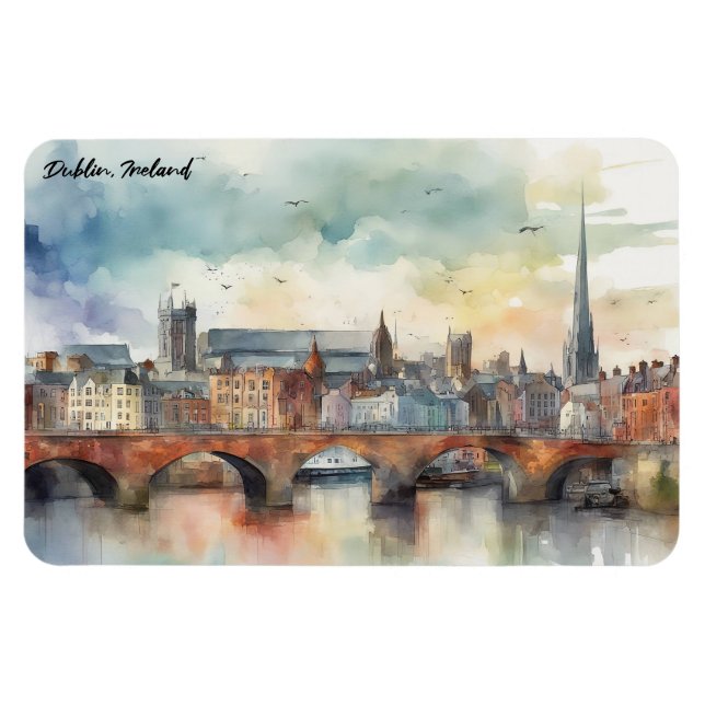 Dublin Irland Stadt Silhouette Aquarellmalerei Magnet (Horizontal)
