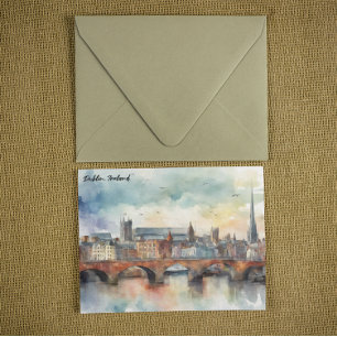 Dublin Irland Stadt Silhouette Aquarellmalerei Postkarte