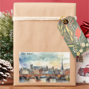 Dublin Irland Stadt Silhouette Aquarellmalerei Rechteckiger Aufkleber