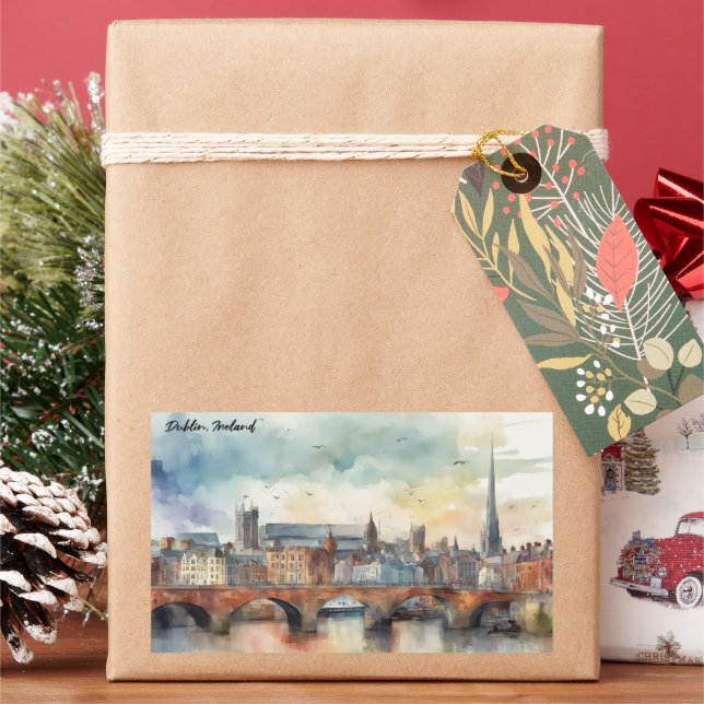 Dublin Irland Stadt Silhouette Aquarellmalerei Rechteckiger Aufkleber (Feiertag)