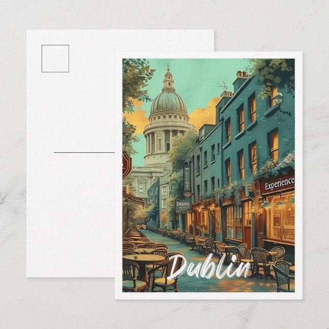 Dublin Irland Vintag Art Travel Illustration Postkarte (Vorne/Hinten)