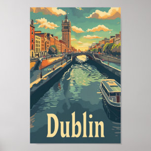 Dublin Irland Vintag Retro Travel Illustration Poster