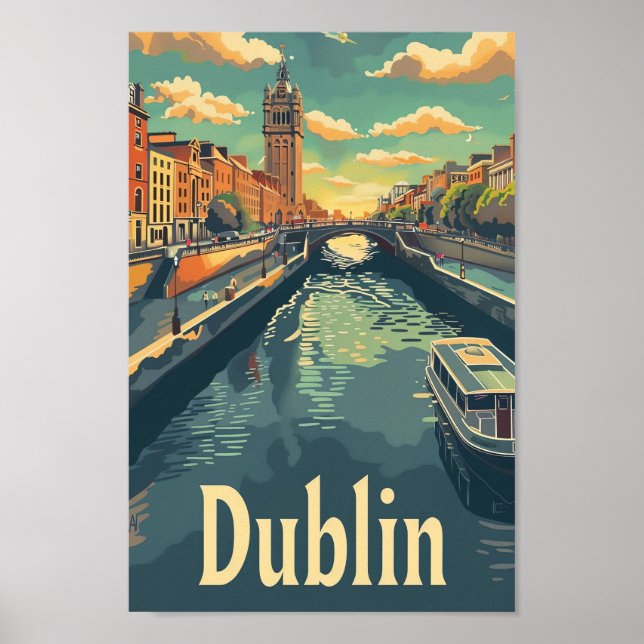 Dublin Irland Vintag Retro Travel Illustration Poster (Vorne)