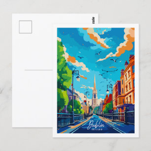 Dublin Irland Vintage Reise Place Illustration Postkarte