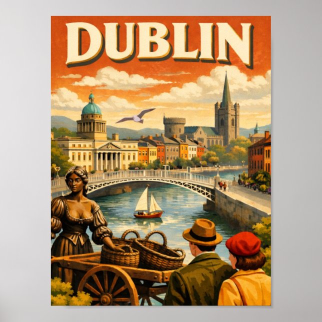 Dublin Irland Vintage Reise Poster (Vorne)