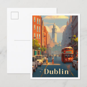 Dublin Irland Vintage Reiseillustration Postkarte