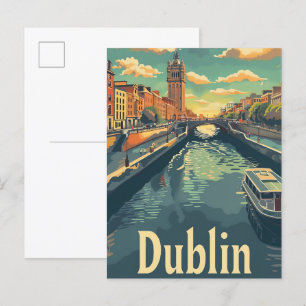 Dublin Irland Vintage Retro Reiseillustration Postkarte