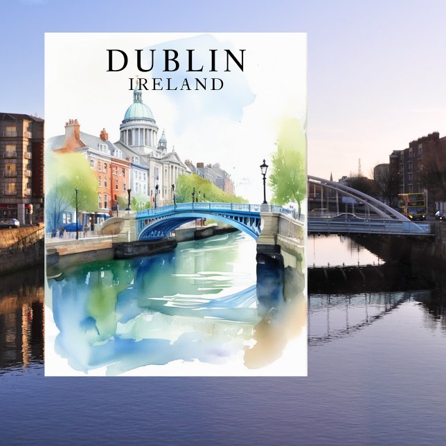 Dublin, Irland Watercolor Travel Art Postcard Postkarte (Dublin, Ireland Watercolor Travel Art Postcard)