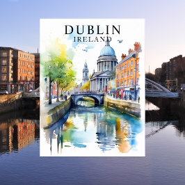 Dublin, Irland Watercolor Travel Art Postcard Postkarte