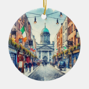 Dublin Irland Weihnachten im Wasserfarben Keramik Ornament