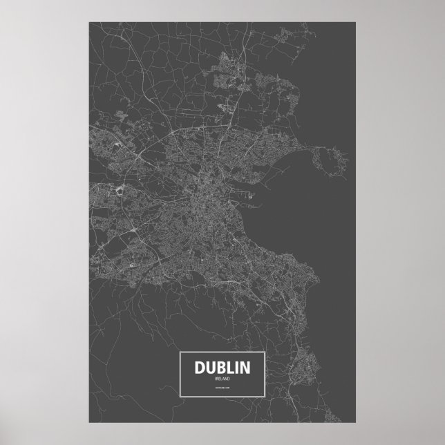 Dublin, Irland (weiß auf schwarz) Poster (Vorne)