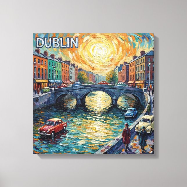 Dublin Kanal Sonnenuntergangsreflexionen Leinwand  (Vorderseite)