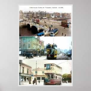 Dublin Stadt Irland kolorierte Vintage-Straßenbahn Poster
