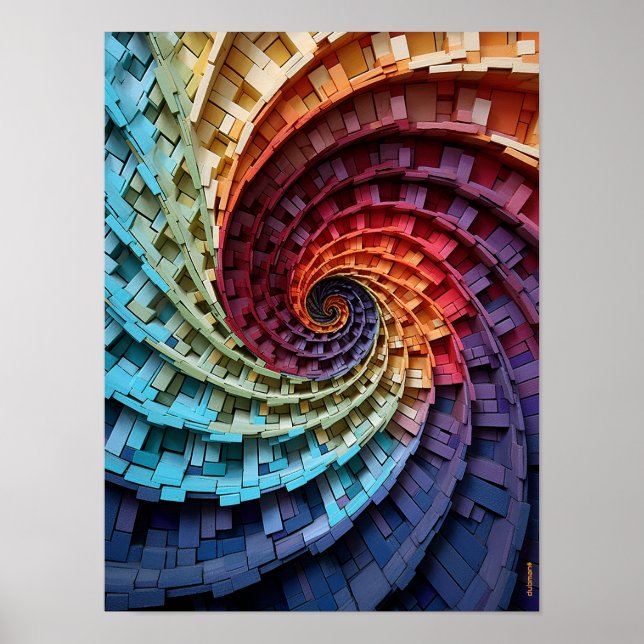 Dubman Designs: Fibonacci Regenbogen-Trippy-Spiral Poster (Vorne)