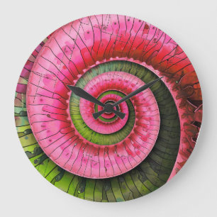 Dubman Designs: Leuchtendes Pink und Grün Fibonacc Große Wanduhr