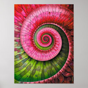 Dubman Designs: Leuchtendes Pink und Grün Fibonacc Poster
