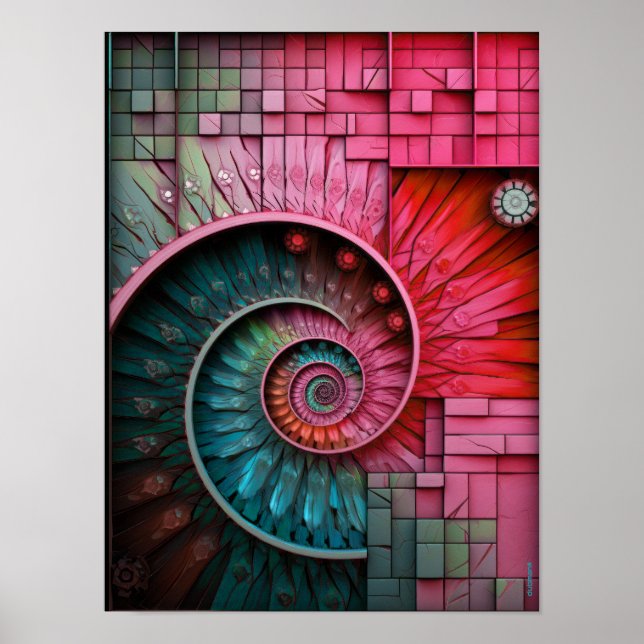 Dubman Designs: Leuchtendes rosa Neon-Fibonacci-De Poster (Vorne)
