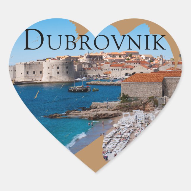 Dubrovnik: Aussicht auf Strand und Altstadt Herz-Aufkleber (Vorderseite)